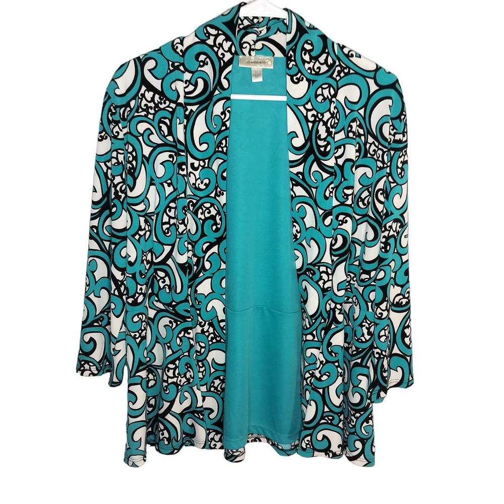 Dress Barn Aqua Print Blazer/Jacket Size L